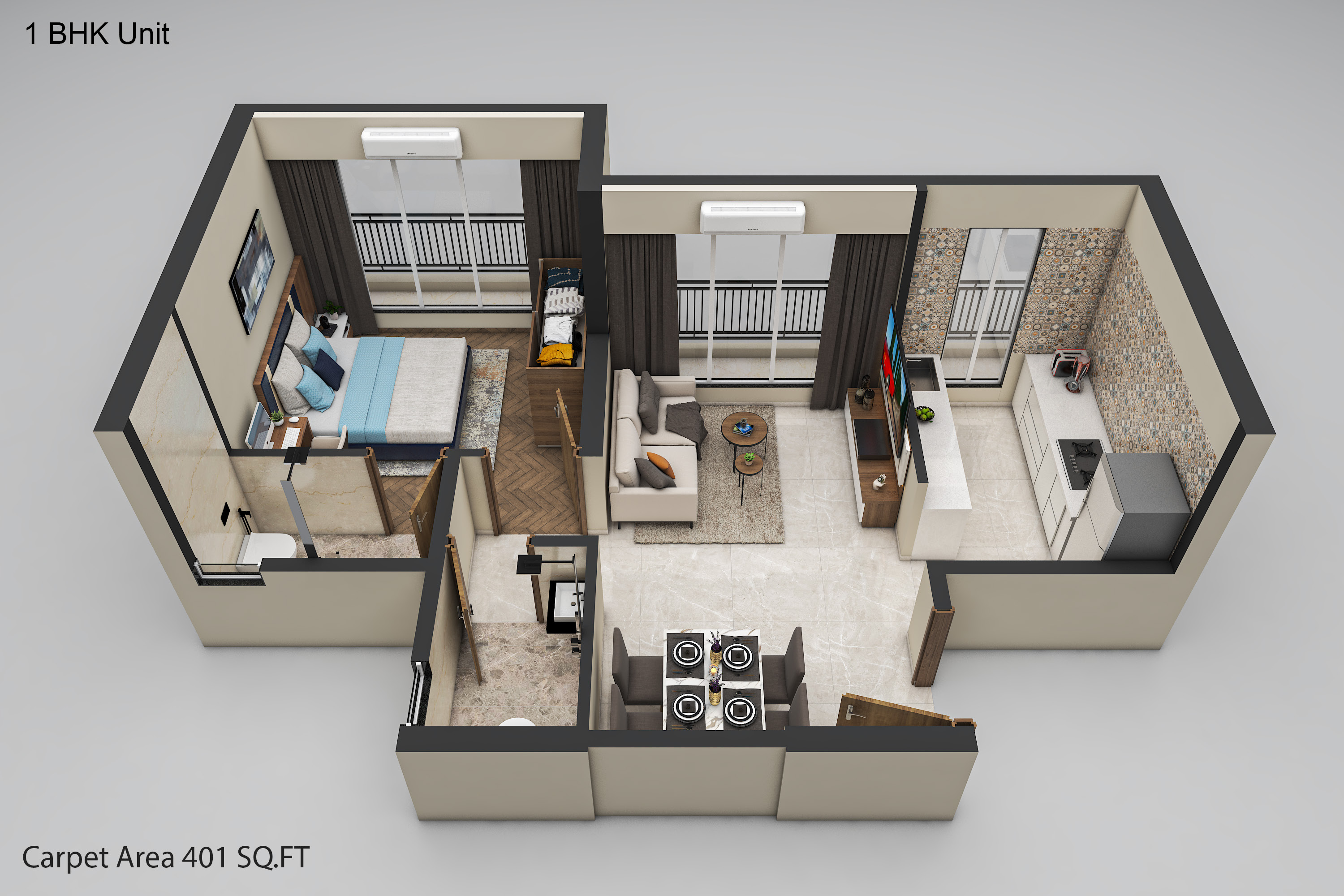 1 BHK floor plan preview